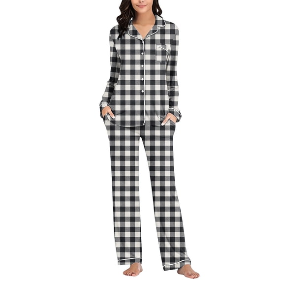 Cmtiyu Pajamas for Women Set Long Sleeve Notch Collar Button Pockets Top And Pants, Casual Loose Printed Loungewear Set, S-3XL