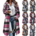 thumbnail image 1 of Cmtiyu Plaid Flannel Shirt Women Shacket Jackets, Long Sleeve Lapel Zip Up Jacket with Pockets, Casual Soft Fall Winter Long Coats, Pink S-2XL, 1 of 9