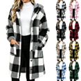 thumbnail image 1 of Cmtiyu Plaid Fleece Jackets Women, Long Sleeve Button Down Hooded Jacket, Warm Fall Winter Coats with Pockets, Black S-2XL, 1 of 6