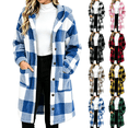 thumbnail image 1 of Cmtiyu Plaid Fleece Jackets Women, Long Sleeve Button Down Hooded Jacket, Warm Fall Winter Coats with Pockets, Blue S-2XL, 1 of 6