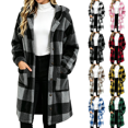thumbnail image 1 of Cmtiyu Plaid Fleece Jackets Women, Long Sleeve Button Down Hooded Jacket, Warm Fall Winter Coats with Pockets, Gray S-2XL, 1 of 6