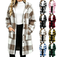 thumbnail image 1 of Cmtiyu Plaid Fleece Jackets Women, Long Sleeve Button Down Hooded Jacket, Warm Fall Winter Coats with Pockets, Khaki S-2XL, 1 of 6
