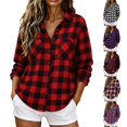 thumbnail image 1 of Cmtiyu Plaid Shirts for Women, Baggy Long Sleeve Down Collar Button Flannel Shirts, Casual Womens Tops with Pockets, S-2XL, 1 of 8