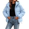 thumbnail image 1 of Cmtiyu Plus Size Winter Coats for Women Oversized Long Sleeve Hooded Blue Puffer Jacket Casual Warm Drawstring Zipper Winter Coats with Pockets M-4XL, 1 of 7