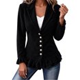 thumbnail image 1 of Cmtiyu Ruffled Jackets for Women Long Sleeve Lapel Button Down Black Corduroy Jacket Dressy Casual Lightweight Fall Jacket S-3XL, 1 of 7