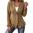 thumbnail image 1 of Cmtiyu Ruffled Jackets for Women Long Sleeve Lapel Button Down Khaki Corduroy Jacket Dressy Casual Lightweight Fall Jacket S-3XL, 1 of 7