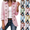 thumbnail image 1 of Cmtiyu Ruffled Trim Jackets for Women Long Sleeve Laple Double Button Plaid Jacket Casual Fall Outerwear Jacket Tops S-3XL, 1 of 10