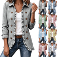 thumbnail image 1 of Cmtiyu Ruffled Trim Jackets for Women Long Sleeve Laple Double Button Plaid Jacket Casual Fall Outerwear Jacket Tops S-3XL, 1 of 10