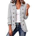 thumbnail image 1 of Cmtiyu Ruffled Trim Jackets for Women Long Sleeve Laple Double Button Striped Open Fron Jacket Casual Fall Outerwear Jacket Tops Gray S-3XL, 1 of 4