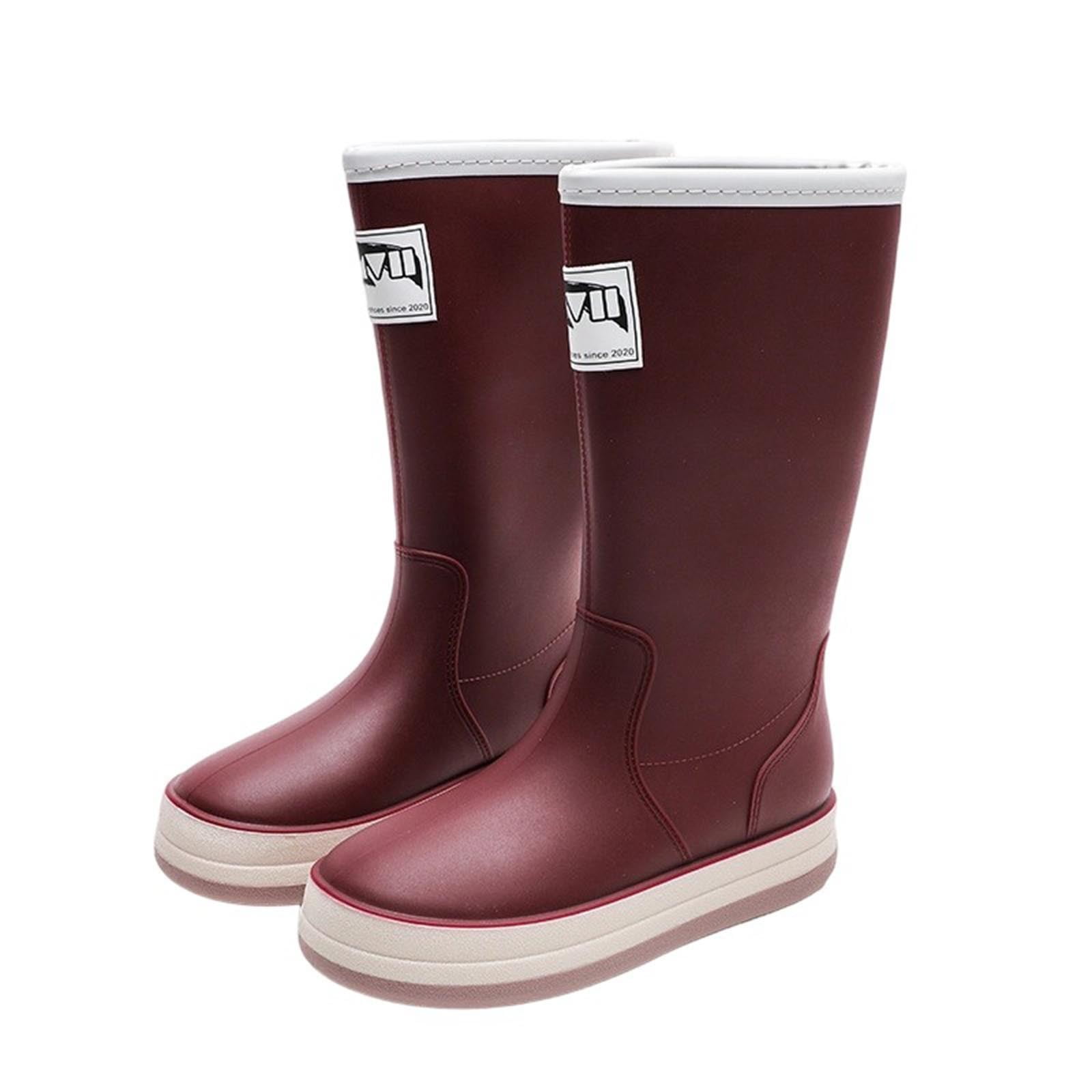 Cmunyle Casual Rain Boots For Women High Top Waterproof Spring Slip-On Ankle Footwear Japanese Inspired Solid Color Shoes Size 7.5 Us Red Pvc