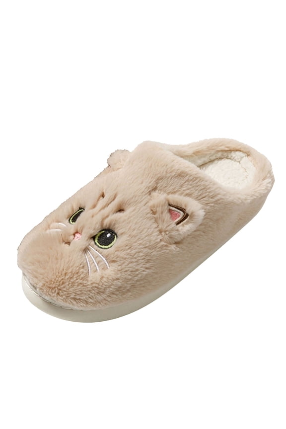 Cat Face Furry Slippers For Men And Women Indoor Outdoor Home Comfort Non Slip Fleece Lined 100% Polyester Fabric Brown Size Us 9 Foot Length 10.24 Inches