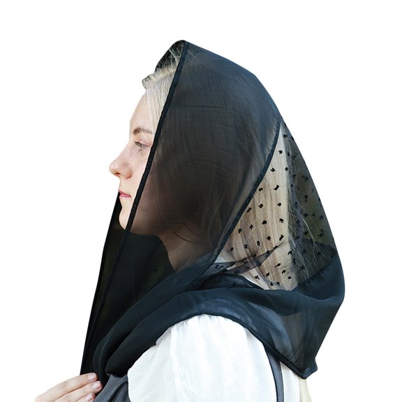 Cmunyle Chiffon Headband For Women With Lace Medium Length Vintage Photography Veil Free Size Black 100 Polyester Material