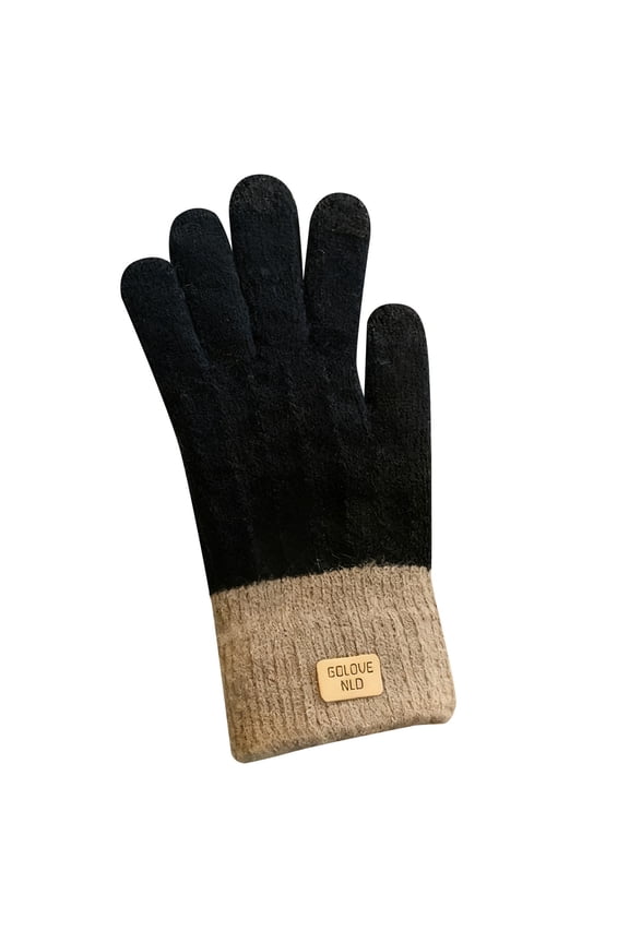 Conductive Fingertip Touchscreen Winter Gloves For Women Warm Fleece Lined Cold Weather Proof Stretchy Snug Fit Free Size Acrylic Material In Black Color