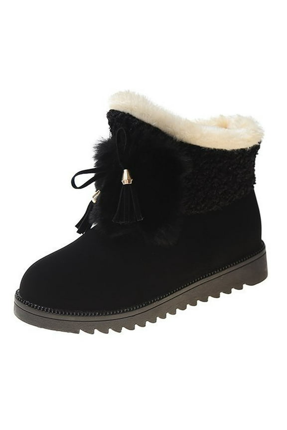 Flat Sole Ankle Boots Fleece Lined For Women Casual Comfort Round Toe Pu Leather Material Black Size 7.5 Us Foot Length 9.84 Inches