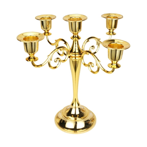 Cmunyle Gold European Candlestick Five-Headed Ornaments Vintage Romantic Wedding Props Candlelight Dinner Restaurant Hotel Home Decoration Metal Material Candlestick Gold