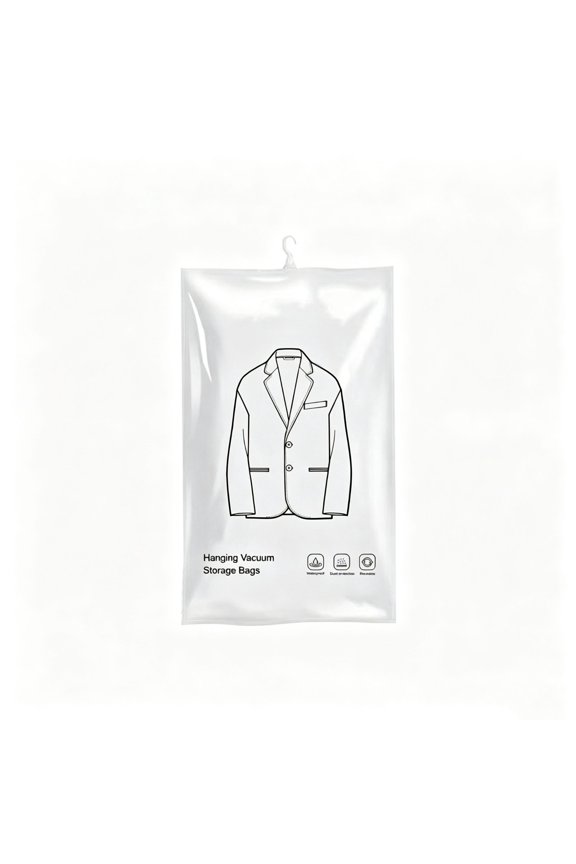 Hanging Vacuum Storage Bag supports vertical closet organization for coats jackets dresses and seasonal clothing in wardrobes dorms and home storage