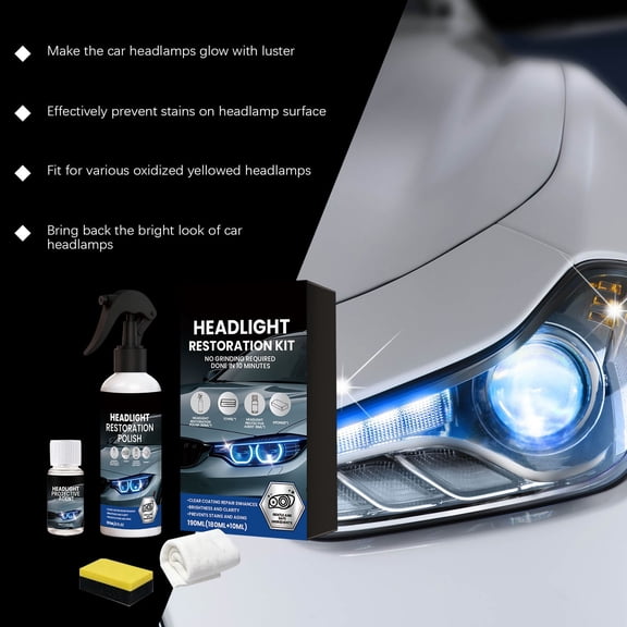 Cmunyle Headlight Restoration Kit 6.42 Fl Oz Total Car Headlamp Cleaner Polish Set for Oxidation Fog Repair with Sponge Towel