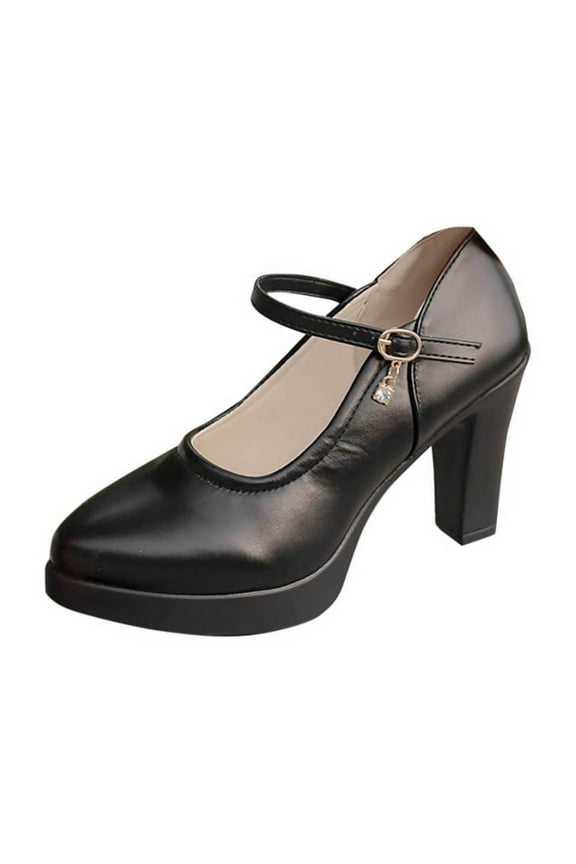 High Heel Shoes For Women Casual Round Toe Design In Black Pu Material Size 3 Us Foot Length 8.86 Inches