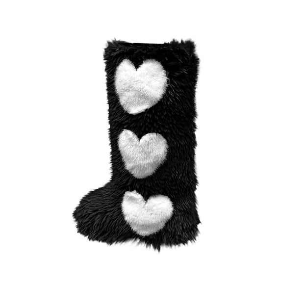 Cmunyle Knee High Boots For Women Heart Decoration Lace Up Fleece Material Size 6 Us Foot Length 9.25 Inches Polyester Upper