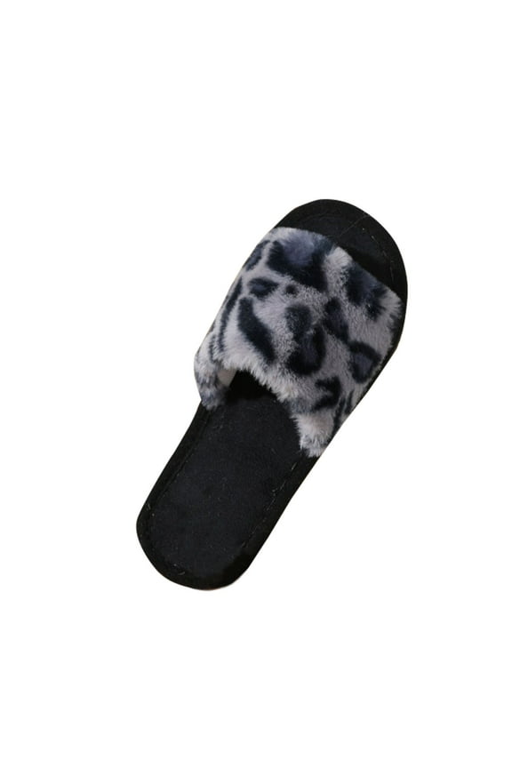 Leopard Print Fuzzy Plush Slippers For Women Non Slip Indoor Outdoor Home Shoes Fall Winter Warm Cozy Casual Round Toe Material 100 Percent Polyester Size 40 Us 7.5