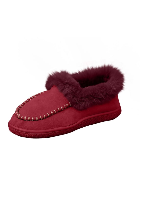 Moccasin Slippers For Women Plus Velvet Lining Round Toe Slip-On Indoor Outdoor Comfort Shoes Flock Material Size 8 Us Foot Length 9.84 Inches