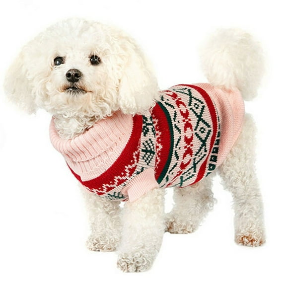 Cmunyle Pet Christmas Sweater Clothing For Small Dogs Puppies With Leaf Pattern Soft Flannel Material In Size Xl Pink Color Knitted Fabric Dog Apparel Pink XL