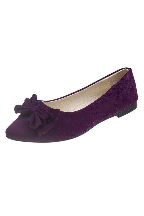 Pointed Toe Flat Shoes For Women With Bow Detail Quilted Insole Soft Matte Fabric In Burgundy Us Size 7