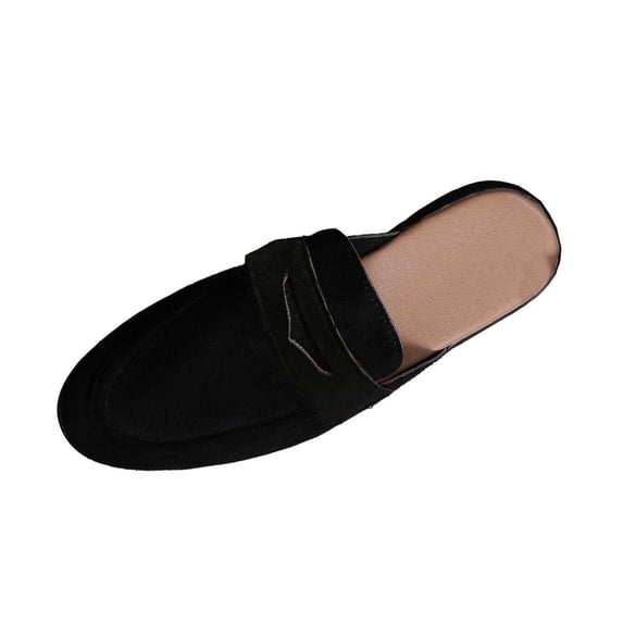 Cmunyle Solid Color Mules For Women With Metal Detail Backless Loafer Soft Faux Fabric Flat Sole Slip-On Size 5.5 Us Foot Length 9.06 Inches Comfortable Ethnic Style Casual