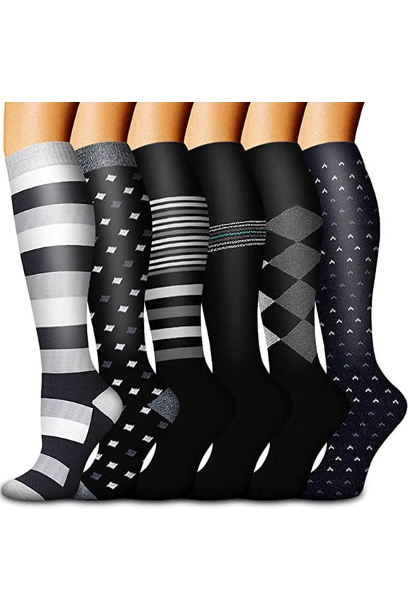 Sweat Absorbing Knee High Socks For Women Long Tube Sports Compression Nylon Spandex 6 Pairs Black Large