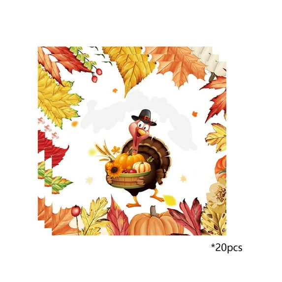 Cmunyle Thanksgiving Napkins 20 Pack Festive Fall Pumpkin And Leaves Pattern Disposable Tableware For Holiday Party And Decor D