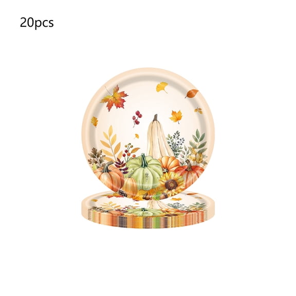 Cmunyle Thanksgiving Paper Plates 20 PC Pumpkin Maple Leaf 7.09 in Disposable Party Dinner Dessert Tableware for Fall Party