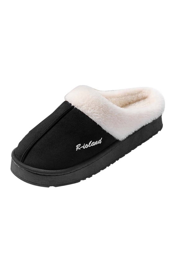 Thick Bottom Winter Home Slippers Warm Fleece Lining Non Slip Letter Print Polyester Material Us Size 10-10.5