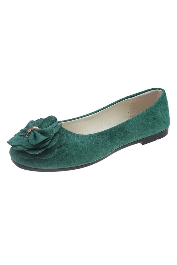 Women Casual Square Toe Flower Flat Shoes Soft Suede Fabric Bow Decor Round Toe Work Daily Wear Green Size Us 5.5 Foot Length 9.06 Inches