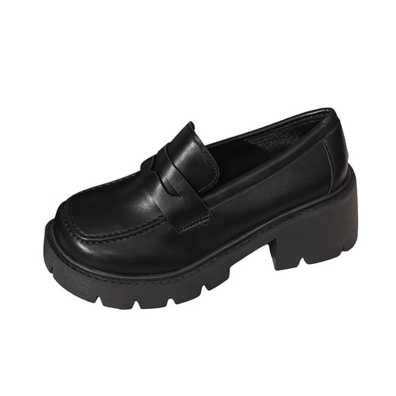 Cmunyle Women Loafers Round Toe Platform Chunky Heel Mid Height Casual Shoes Synthetic Leather Upper Eu 39 Us 7
