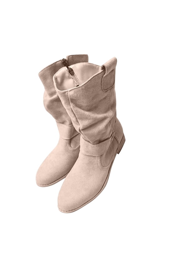 Women'S Ankle Boots Low Heel Side Zipper Solid Color Suede Upper Rubber Sole For Casual Daily Use Us Size 4.5