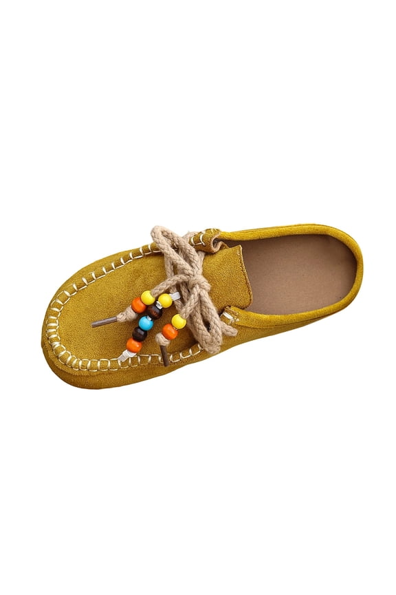 Women’S Casual Ethnic Style Half-Slippers Moccasins Beaded Rope Lacing Suede-Like Upper Flat Sole Size Us 4 Foot Length 9.25 Inches