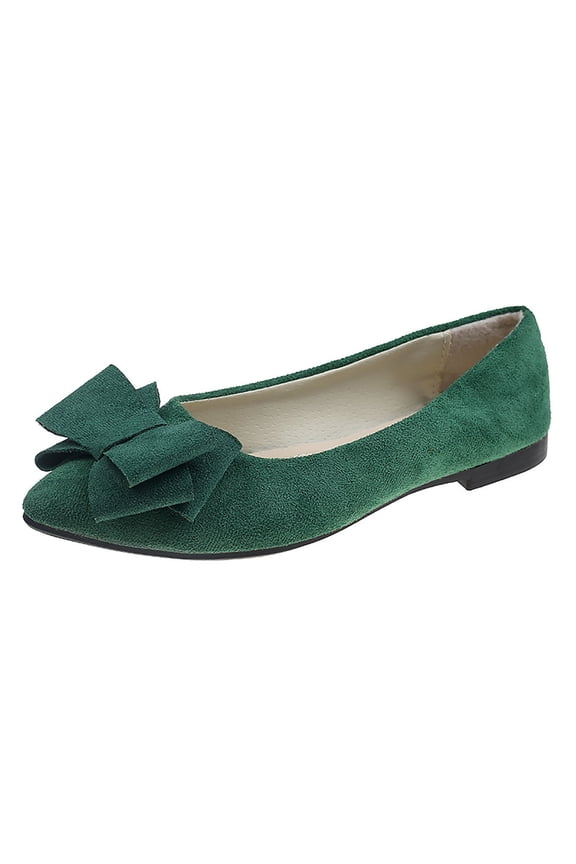 Women'S Pointed Toe Flats Casual Shoes Oversized Bow Quilted Insole Comfortable Work Wear Mesh Fabric Green Us Size 7