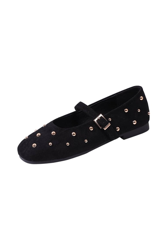 Women'S Studded Mary Jane Flats Adjustable Buckle Strap And Velvet-Like Upper Us Size 4 Footbed Length 9.25 Inches