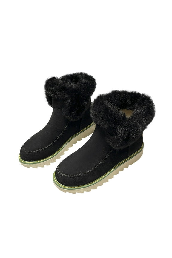 Women Suede Round Toe Snow Boots Short Tube Design Faux Fur Lined Flat Sole Available In Us Size 6 Black