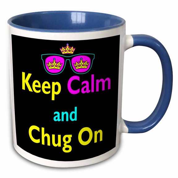 3drose, Cmyk Keep Calm Parody Hipster Crown and Sunglasses Keep Calm and Chug On, 11oz Two-tone Blue Mug