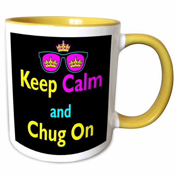 3drose, Cmyk Keep Calm Parody Hipster Crown and Sunglasses Keep Calm and Chug On, 11oz Two-tone Yellow Mug