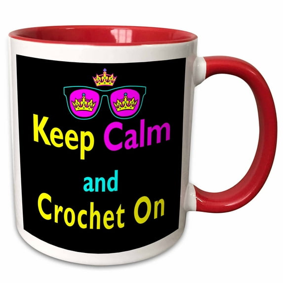3drose, Cmyk Keep Calm Parody Hipster Crown and Sunglasses Keep Calm and Crochet On, 15oz Two-tone Red Mug