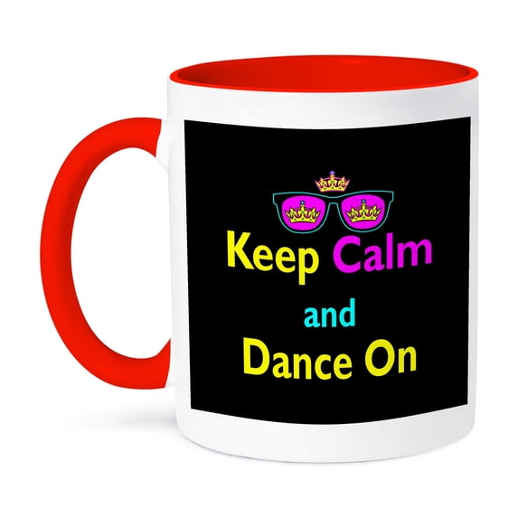 3dRose, CMYK Keep Calm Parody Hipster Crown And Sunglasses Keep Calm And Dance On, 11oz Two-Tone Red Mug