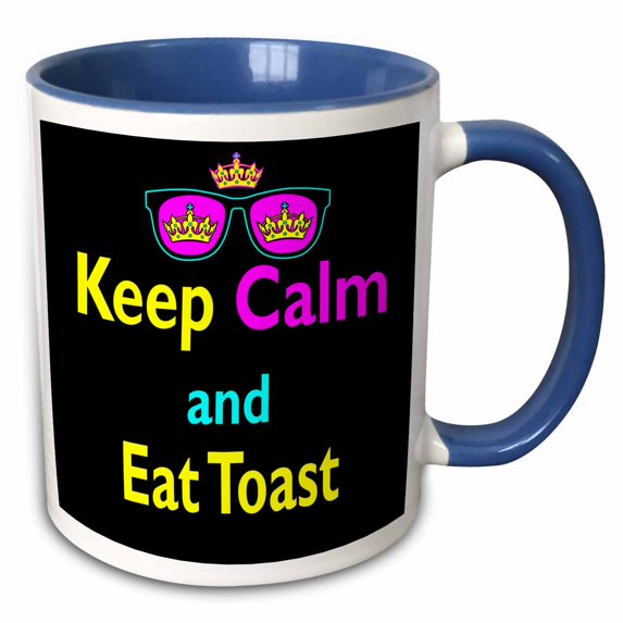 3drose, Cmyk Keep Calm Parody Hipster Crown and Sunglasses Keep Calm and Eat Toast, 11oz Two-tone Blue Mug