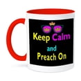 thumbnail image 1 of 3dRose, CMYK Keep Calm Parody Hipster Crown And Sunglasses Keep Calm And Preach On, 15oz Two-Tone Red Mug, 1 of 7