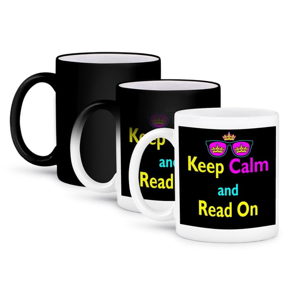 3dRose, CMYK Keep Calm Parody Hipster Crown And Sunglasses Keep Calm And Read On, 11oz Magic Transforming Mug