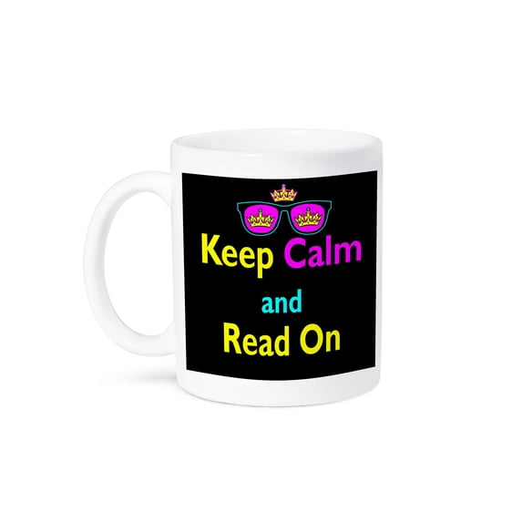 3dRose, CMYK Keep Calm Parody Hipster Crown And Sunglasses Keep Calm And Read On, 11oz Mug