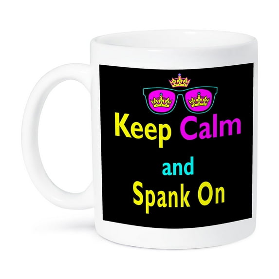 3dRose, CMYK Keep Calm Parody Hipster Crown And Sunglasses Keep Calm And Spank On, 11oz Mug