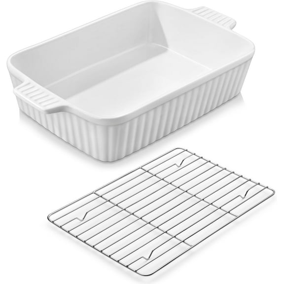 Cn 4.4 QT Baking Dish, 9x13 Large Casserole Dish for Oven, Ceramic Baking Pan, Rectangular Lasagna Pan Deep with Handles for Baking, Durable Microwave Oven Safe, Red, Series BAKE-BAKE