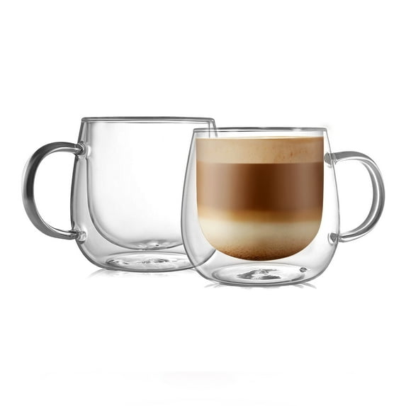 CnGlass Double Walled Glass Coffee Mugs 10oz,Large Insulated Espresso Cups,Set of 2 Clear Glasses Cappuccino Mug with Handle